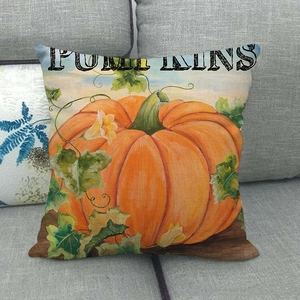 Housse de coussin carrée en lin avec motif citrouille pour décoration de canapé en automne