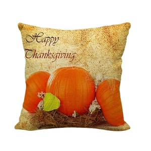 Housse de coussin en lin Happy Thanksgiving avec trois citrouilles et motifs d'automne
