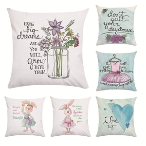 Set of six ultra-soft pillow covers featuring cartoon rabbits and floral letter prints