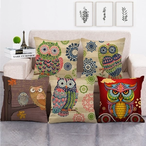 Cartoon Owl Animal Print Square Linen Cushion Cover Decorative Sofa Pillowcase Home Decor