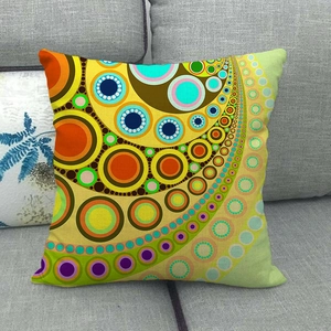 Close-up of geometric concentric circles on high-quality linen cushion cover