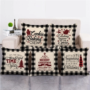 Christmas Buffalo Plaid Linen Pillow Case Decorative Cushion Cover Merry Christmas Reindeer Tree Print Throw Pillowcase Sofa