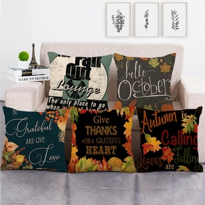 Taies d'Oreiller en Lin Action de Grâce Automne Citrouille Feuille d'Érable Housse de Coussin Décorative pour Canapé Maison