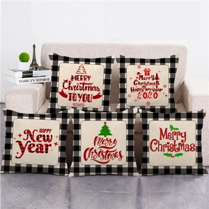 Christmas Buffalo Plaid Throw Pillow Cover Farmhouse Linen Cotton Pillowcase Xmas Tree Holiday Decorative Cushion Cover Home Decor