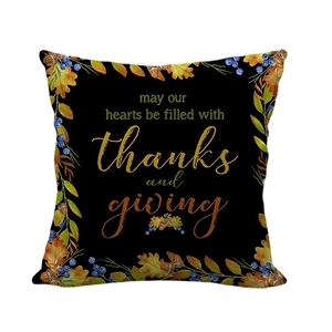 Housse de coussin Thanksgiving noire avec citation dorée et décorations de feuilles d'automne