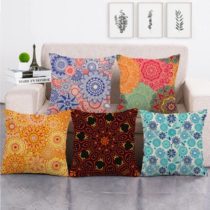 Mandala Boho Geometrisches Muster Leinen Kissenbezug Vintage Ethnisch Kissenhülle Dekorativer Quadratischer Bezug Für Sofa Wohnzimmer Heimdeko