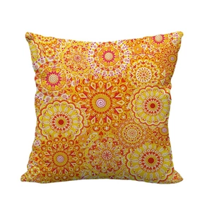 Böhmischer Mandala Kissenbezug aus Leinen mit gelbem geometrischem Muster für Sofa