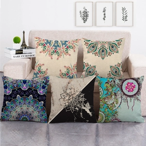 Bohemian Mandala Linen Throw Pillow Cover Geometric Floral Decorative Pillowcase For Sofa Couch Bedroom Home Decor Office