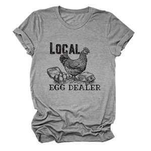 Detailed flat lay of Heather Gray t-shirt featuring vintage Local Egg Dealer graphic print