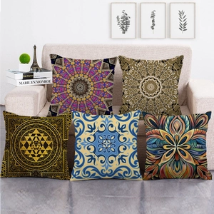 Boho Mandala Leinen Kissenbezug Geometrisches Blumenmuster Quadratischer Kissenbezug Zen Buddha Halloween Dekorativer Wurfkissenbezug Für Sofa Deko