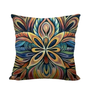 Böhmischer Leinen Kissenbezug mit lebhaftem geometrischem Muster in Orange und Blau Design