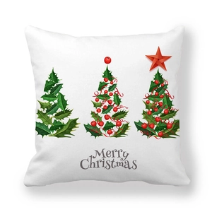 Christmas tree peach skin pillowcase with Merry Christmas text on white background