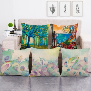 Housse De Coussin Carrée Mélange De Lin Licorne De Rêve Peinture À L'huile Arbre Tropical Flamant Motif Animal Décoration