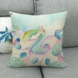 Texture détaillée de la taie en coton et lin avec motif artistique de coquillages marins