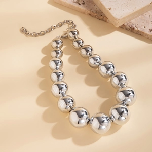 Punk silver gradient ball necklace with polished beads and adjustable lobster clasp