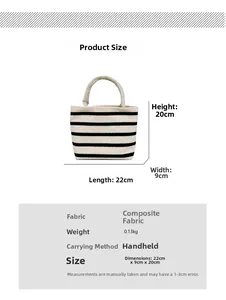 Size chart showing 22x9x20cm dimensions for stripes canvas tote bag with composite fabric