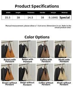 Detailed size chart and dimensions guide for this large minimalist tote shoulder bag
