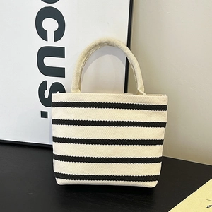 Striped Canvas Handbag Mini Tote Bag Composite Fabric Casual Korean Style Simple Handheld Purse For Women