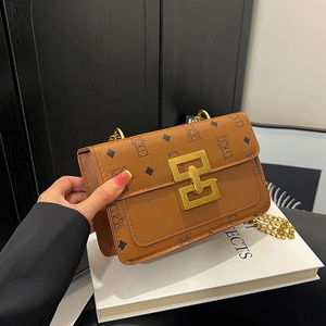 Sac Bandoulière Femme Cuir PU Imprimé Ours Monogramme Carré Sac À Épaule Chaîne Métal Or Serrure Rétro Tendance Chic