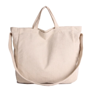 Borsa tote minimalista in velluto a coste beige con tracolla regolabile per uso quotidiano
