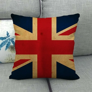 Close-up of vintage Union Jack linen pillowcase with retro distressed texture finish