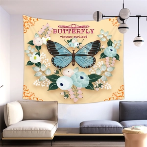 Arazzo vintage con farfalla e fiori per decorazione di soggiorno moderno e minimalista