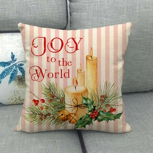 Détail de taie d'oreiller de Noël avec texte JOY to the World sur tissu en lin