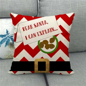 Christmas Santa theme linen throw pillow cover with red and white waves for sofa decor