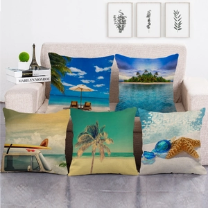 Tropical Summer Beach Sea View Linen Pillowcase Decorative Square Cushion Cover For Home Living Room Sofa Palm Tree Coastal Pattern