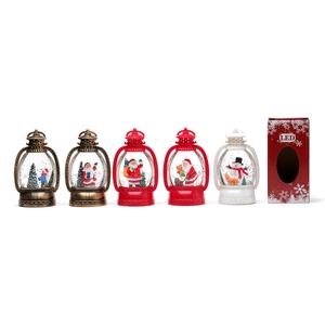 Set of 5 Christmas LED snowflake globes with Santa, Snowman and Reindeer in a red gift box