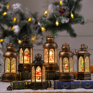 Lanterne Musicale Rotative Boule à Neige de Noël LED Lanterne à Paillettes Remplie d'Eau Fonctionne sur Pile USB Père Noël Bonhomme de Neige Sapin de Noël Ornement Bronze Vintage
