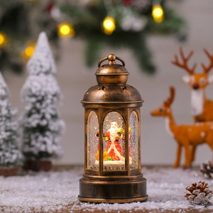 Lanterne de Noël musicale rotative avec arbre en résine lumineux et figurine de Père Noël