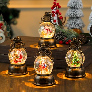 Vintage Christmas lanterns with snow globe effect and LED light for festive table decor