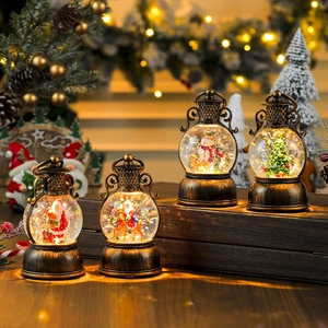 Christmas Snow Globe Lantern LED Lighted Musical Snowing Retro Bronze Decorative Desktop Lamp Holiday Ornament