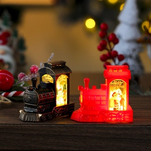 Christmas train candle lights set in vintage bronze and red with festive LED illustrations