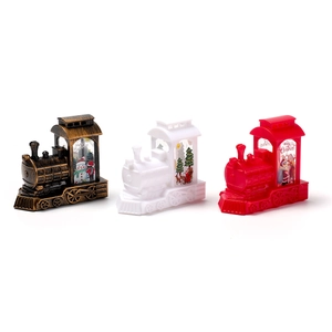 Three-piece vintage Christmas train lantern set with snowman and Santa illustrations
