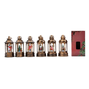 Lot de 6 lanternes de Noël vintage avec figurines en résine et boîte cadeau
