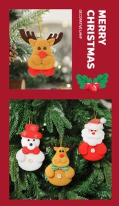Detail of 10pcs plush Christmas tree ornaments featuring Santa, snowman and reindeer doll
