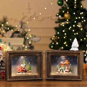 Cadre photo de Noël rétro avec éclairage LED et décor de scène de neige lumineuse