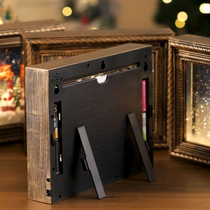 Cadre décoratif de Noël musical à LED avec compartiment à piles et texture boisée