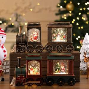 Christmas train snow globe with LED lights, music and swirling glitter motion