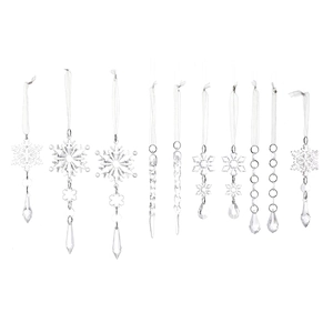 10pcs clear acrylic Christmas ornaments set with snowflake and icicle pendants