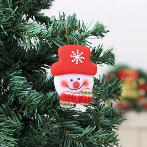 10pcs Christmas snowman plush ornaments with plaid bows hanging on a green Xmas tree