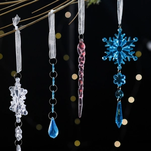 Five-piece set of transparent acrylic snowflake and icicle Christmas tree hanging ornaments