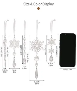 Size comparison chart for clear acrylic Christmas snowflake and icicle hanging ornaments
