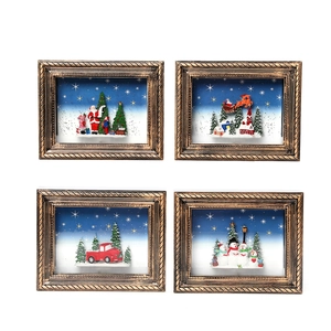 Lot de 4 cadres de Noël dorés vintage avec scènes 3D enneigées et Père Noël décoratif
