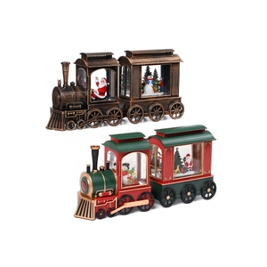 Vintage Christmas train snow globe with glowing light, music, and rotating glitter flakes