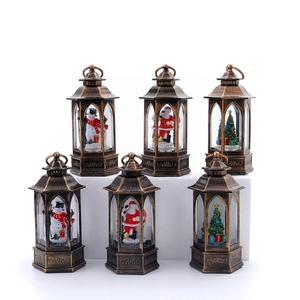 Set of 6 vintage bronze Christmas lanterns with snowmen, Santa Claus and trees