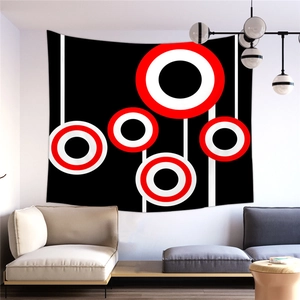 Décoration murale de salon moderne avec tapisserie géométrique à cercles rouges et blancs