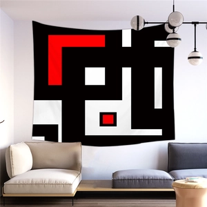 Tapisserie murale géométrique abstraite noir blanc et rouge pour décoration de salon moderne
